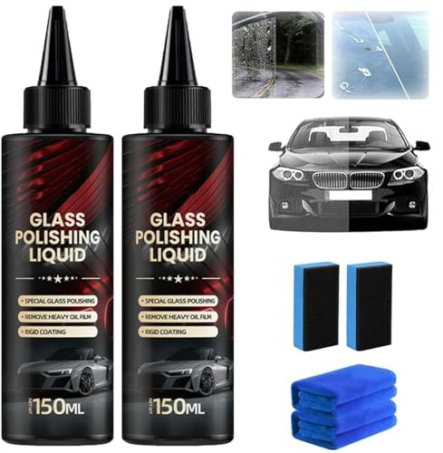 D1 Glass Polishing Liquid, 2Pcs Car Scratch Remover, Car Glass Polish, Glass Polish Compound, Auto Glasses Oil Water Spot Remover, Ultimate Paint Restorer, Eliminates Coatings, Waxes and More