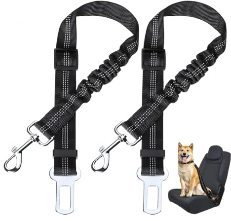 2 Pezzi Cintura Sicurezza Auto per tutti cani e gatti, con lunghezza regolabile, Guinzaglio Realizzato con Forte Moschettone