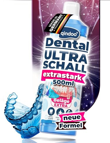 Qindoo Dental Beläge EXTRA Ultraschallreiniger Konzentrat – Entfernt Tee-, Nikotin- & Kaffeeflecken – Für Zahnprothesen, Schienen, Spangen, Zahnersatz – Hochkonzentriert (500 ml)