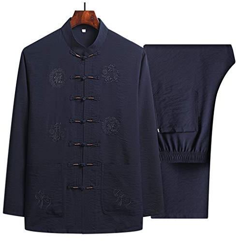 Tang Suit Men Tai Chi Uniform Chinese Traditional Clothes,Cotton Linen Kung Fu Clothing cyan-43