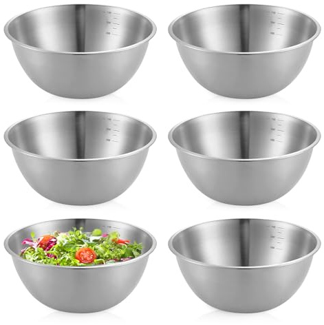 6 cuencos de acero inoxidable, 700 ml, juego de ensaladera, ensaladera de 17 cm de diámetro, cuenco de acero inoxidable, apilable, placa de acero inoxidable, para cocina, restaurante, cena familiar