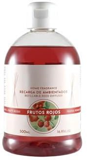 PLUS HOME Ambientador Mikado Reposición- Incluye palitos de Recambio - aroma Duradera - Ideal para el Hogar, Baño, Casa - 500 ml -Frutos Rojos
