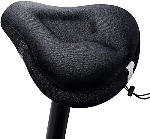 KFGISD, Coprisella for cyclette con imbottitura morbida in gel, extra for mountain bike e bici da corsa, for donne e uomini, adatto for spin ，Sella per bicicletta(Black)