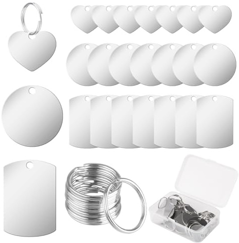 24 Piezas Etiquetas en Blanco de Acero INOX Redondo/Rectangular/Corazón