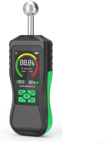 Sphärisches induktives Feuchtigkeitsmessgerät für Mauerwerk, Holz, Beton, zerstörungsfreier Tester bis zu 40 mm Tiefe mit hintergrundbeleuchtetem LCD und 3-Farben-Indikator