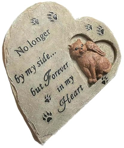 HOODANCOS Pierre Commémorative en Résine pour Chats Ornement Funéraire Cœur Ange Statue Solide pour Jardin Mémorial pour Animaux de Compagnie Décoration Extérieure de Recueillement