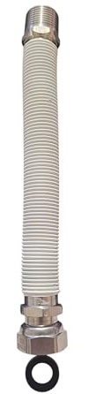 HM | Giunto Acqua Flessibile per Caldaia MF 1/2 e 3/4 Rivestito Bianco Estensibile | Lunghezze da 130 a 420 mm | Resistente Alte Temperature, Guarnizioni Incluse (MF 1/2 130x220mm)