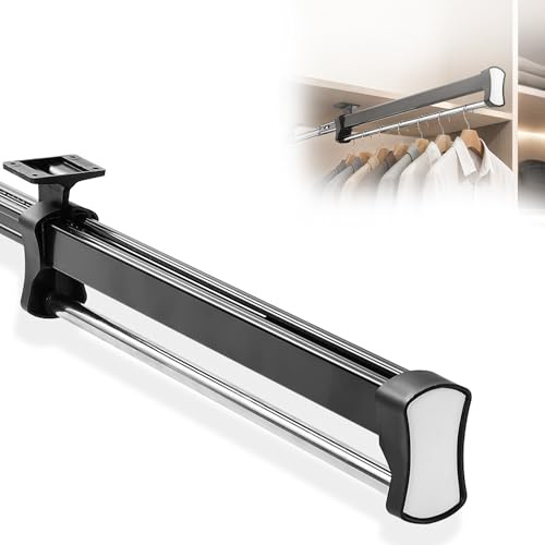 Kleiderstange Ausziehbar für Schrank, 30cm Ausziehbare Kleiderstange zum Herausziehen der Kleiderbügel, Teleskopstange Schrankauszug mit Dämpfung Verstellbarer Platzsparend Kleiderbügel Stange,Schwarz