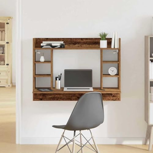 MOBCANT Modern Wandtisch mit Regal Altholz - bürotisch mit Stauraum für Gemütliche Home-Office Abende