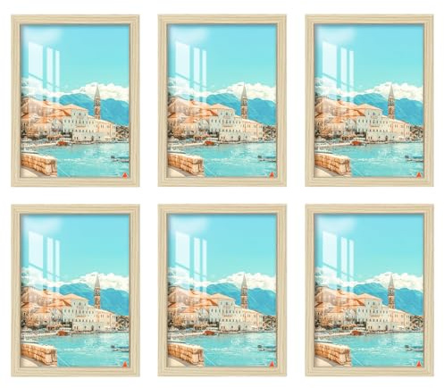 2cm 6Pcs A3 Marcos de Fotos madera con Vidrio Acrílico HD, MDF Portafotos Marco 30x40 cm Natural, Horizontal o Vertical Mostrar Foto Marcos para Fotos, Cuadros, Pósteres, Puzzle, Documentos, Diplomas