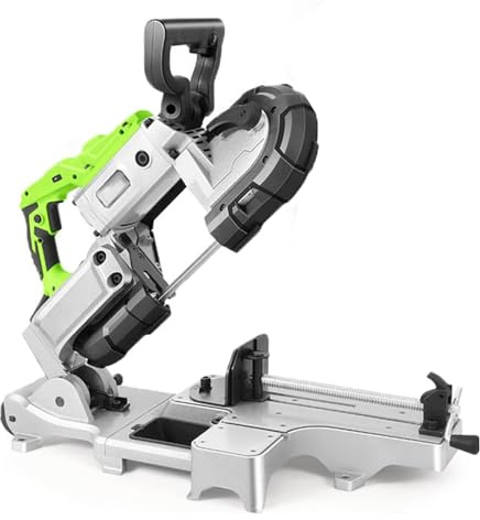 Portable Bandsaw for Metal Cutting with Aluminum Base, Built-in LED Light, 0-45° Bevel Cutting, 12cm Cutting Width, Dual Switch for Woodworking and Small Workshops