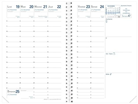 Quo Vadis - Kalendereinlagen – Spiralbindung – 2025 – Business S – Wochenkalender – Französisch – 13 Monate von Dezember bis Dezember – 10 x 15 cm – Papier Clairefontaine weiß – hergestellt in