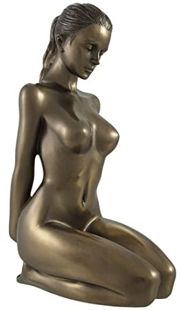 5.88 Inch Nude Female Statue Kneeling with Hands on Back, Bronze Color