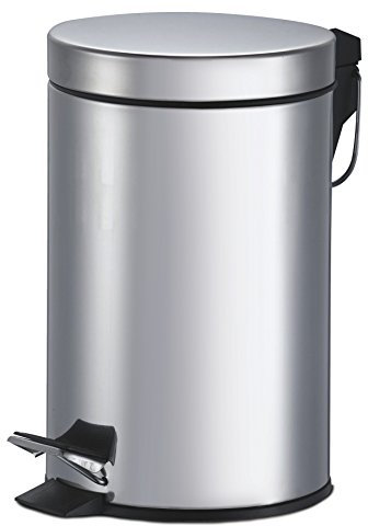King Collection King Home P1580003 Pattumiera Tonda in Acciaio con Pedale, 3 lt, Argento, Ø 16X24H