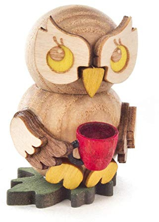 Kuhnert Eulenkind Mit Tasse - Dekofigur Original Erzgebirge Handarbeit Holzfigur in Modernem Design - Sammlerfigur Eule Dekorationsfigur Mini-Deko