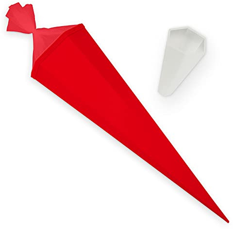 itenga Set Bastelschultüte eckig 85 cm inkl. Spitzenschutz - Schultüte Zuckertüte Rohling 1. Schuljahr (Rot)