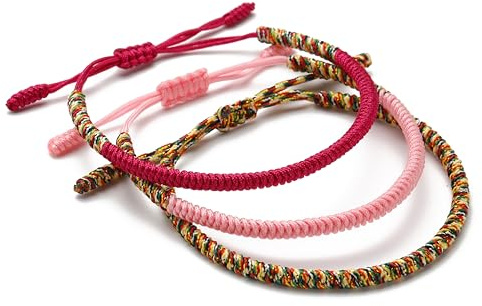 LUCKY BUDDHIST - 3 tibetanska lyckliga armband + buddhistisk gåva! - Handgjorda. Justerbar till din handled. För män och kvinnor. Vänskapsarmband av flätat tyg
