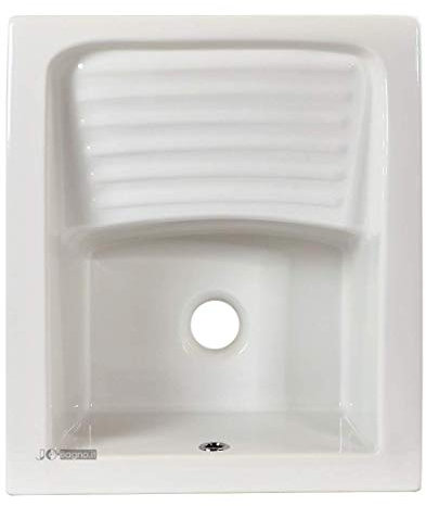 Jo-Bagno.it Vasca Lavatoio da Incasso o sospeso 45x50 con Strizzatoio Integrato, con funzione lavapanni in Ceramica Bianca con Kit Sifoneria Incluso per montaggio