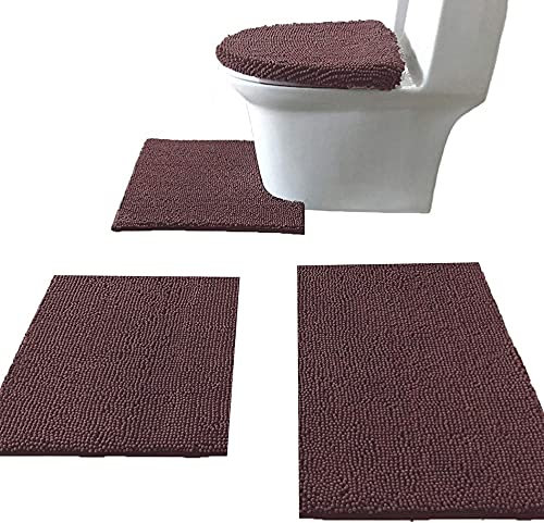 Madeals 4-teiliges Badezimmerteppich-Set Mit WC-Deckelbezug Und Vorleger Combo - Weicher Shaggy Badteppich Und U-förmiger WC-Bodenteppich in Kaffee