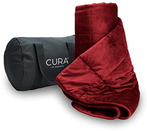 CURA Gewichtsdecke fürs Sofa 6kg - Tägliche Tiefenentspannung - Ideale Sofadecke Wohndecke o. Couchdecke - Kuscheldecke XXL 140x200cm Therapiedecke - Schwere Decke für Sofa - Weighted Blanket Maroon