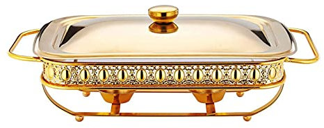 ksamwjf Chafing Dish Speisenwärmer, Rechteckiges Edelstahl Chafing Dish Set, mit Deckel Edelstahl und ofenfestem Glas Warmhalteschale, für Buffet Catering Küchenparty,Gold,1.5L