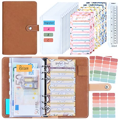 Budget Planner/Binder A6 - ANYUKE Sparchallenge Geldbuch mit Hüllen, Finanzplaner Ringbuch Ordner Organizer für Geld aufbewahrung Hefter, Familienbudgetplaner