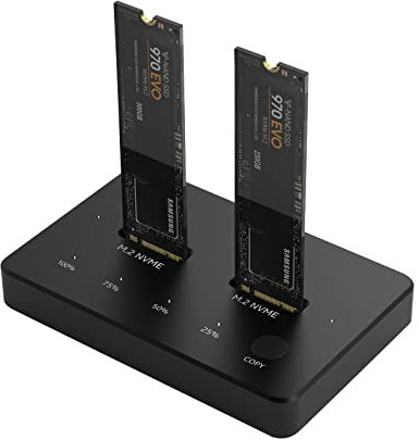 HotTopStar NVMe Clone Docking station, Dual Bay M.2 NVMe Enclosure, NVMe SSD Cloner for M.2 SSD M and M+B Key,Tool-Free 10Gbps USB3.1 Gen SSD to USB Adapter,One Key Copy,Offline Clone