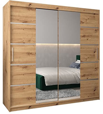 ABIKSMEBLE Armoire Verona 4 avec Porte Coulissante Miroir - Dressing Adulte - Penderie Vêtement - Garde Robe - Placard - Closet - 200/200/62 (L/H/P)