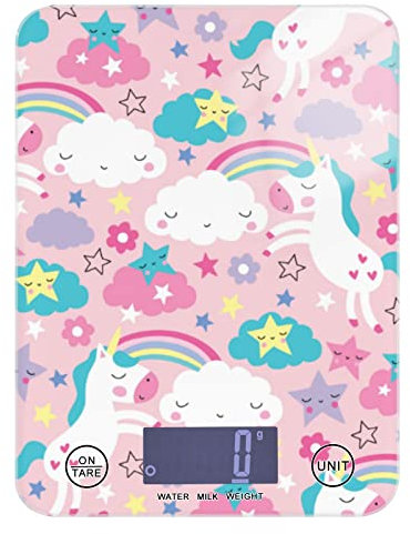 Seamless White Unicorns Cloud Colorful Rainbow Stars on Pink Tempered Glass Kitchen Scales, Digital Weight Grams and Oz Food Scales for Cooking Baking Meal Prep Home Weight Loss Health Diet