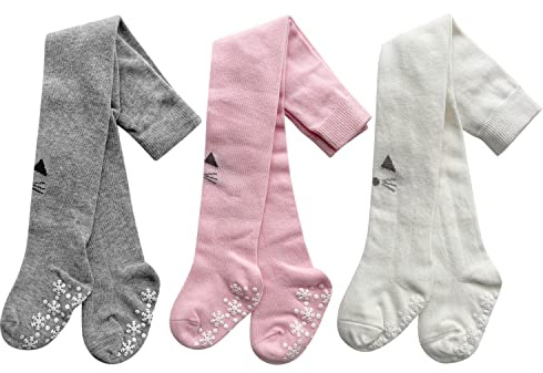 XPXGMT Confezione da 3 collant antiscivolo per neonate e ragazze, leggings per neonati in cotone per bambini da 0 a 2 anni, Multicolore, 0-6 Months