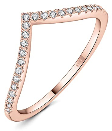 JewelryPalace V-Form Modeschmuck Rund Moissanite Zirkonia Band Ring Damen, Hochzeitsringe Damenring Silber 925 Trauringe Eheringe für Frauen, Vorsteckring Stapelring Ring Bandring Schmal Rosegold Gold