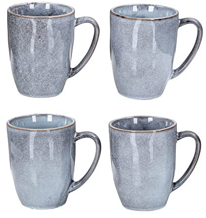 levandeo Steingut Becher 4er Set 300ml Tasse Grau Kaffeetasse Modern Design Küche Kaffeepott Teetasse