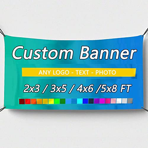 Personalized Banner 2x3/3x5/4x6/5x8 Ft Customize Custom Banner for Outdoor/Indoor Banners with Logo Text Photo for Birthday Party Congratulations Anniversary Graduation
