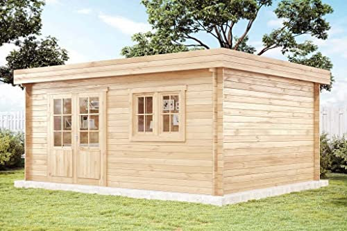 Abri de Jardin Spree-28 B en Bois de la Marque Carlsson | cabanon de Jardin Exterieur | cabane de Jardin exterieure | Rectangle, Construction en madriers, cabane à Outils, Toit monopente, épaisseu
