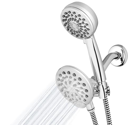 Waterpik One-Touch Dual 2-in-1 Shower System With Rain Shower Head and 7-Mode Hand Held Shower Head, Chrome XPB-133E-763E PowerPulse Chrome 8 Settings Showerhead Combo 1.8 gpm