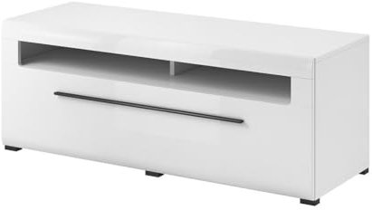 PRICE FACTORY just for you Meuble TV XL 160cm Collection Breda. Coloris Blanc Mat et Blanc Brillant. Style Design.