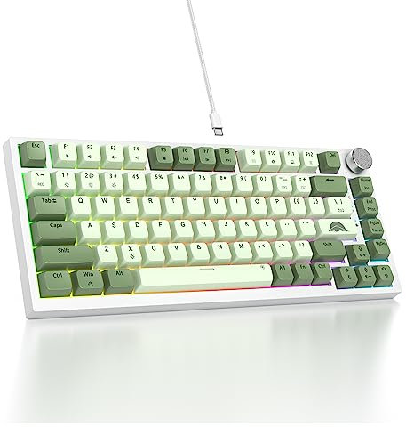 SOLIDEE Verkabelte Mechanische Gaming Tastatur 75%,hot-swap-fähige mechanische Tastatur Gasket,RGB Hintergrundbeleuchtung,QWERTY 82 Tasten TKL Gaming Tastatur,NKRO Tastatur mit Drehknopf(82 Matcha)