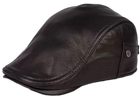 Lifup Herren Schiebermütze Echt-Leder Barett Cap Flat Caps Newsboy Cap Baskenmützen Golfermütze Entenschnabel Driving Cabbie Schwarz Groß