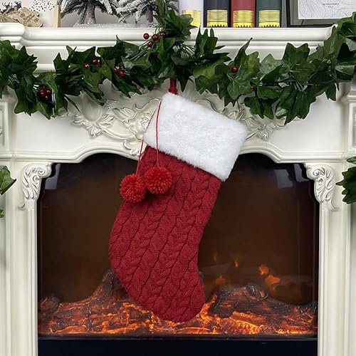 PTNKUIIY Nikolausstrumpf Weihnachtssocken,Gestrickt Weihnachtsstrumpf Personalisiert Nikolausstiefel zum Befüllen Weihnachtsdekoration Weihnachten Strumpf Geschenk Hängende Weihnachten Deko-,Rot