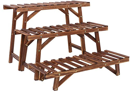 UsmAsk Blumenständer, 3 Etagen, freistehendes Leiterregal, Holzpflanzenständer, Pflanzenständer für drinnen und draußen, Blumentopfhalter, Pflanzgefäß-Organizer für Balkon, Rasen, Terrasse