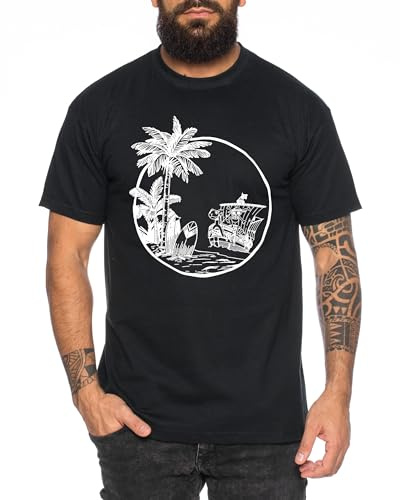 Merry Palm - Herren T-Shirt Straw Hat Luffy Zoro One Monkey D. Pirat Ace Piece Goku Anime Ruffy, Größe:L, Farbe:Schwarz
