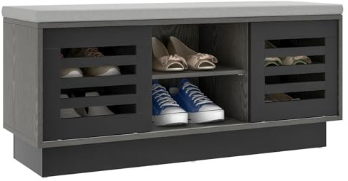 COSTWAY Schuhbank, 2 in 1 Sitzbank & Schuhregal 6 Fächer, mit 3 verstellbaren Ablagen, Schuhaufbewahrung mit Sitzkissen, 99,5 x 34,5 x 46 cm, modern (Schwarz)