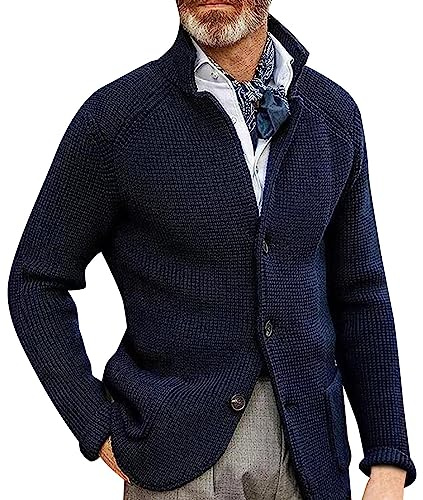 GREGG Mens Casual Blazer Corduroy Single Breasted Spread Collar Winter Warm Business Short Jacket(Blue,Medium)