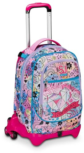 SJ Gang Trolley Scuola Jack 3 Ruote, Rosa, ColorJam, 3 in 1, Triplo Uso, Zaino Con Carrello Sganciabile, Tasca Porta Borraccia e Crossover System, Zaino Scuola Elementare, Zaino Bambina