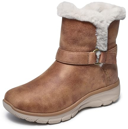 Skechers - Bota con cuña de 5cm y plataforma de 3cm,media caña,casual,clásica,sencilla,color liso,con pelito para: Mujer color: Castaño talla:35