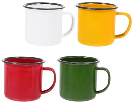 Garneck Tasses Émaillées 4 Pièces en Émail pour Usage Quotidien, Simple | Tasse Vintage, Gobelet à Boire, Tasse à Café, Lot de Tasses à Thé pour Bureau