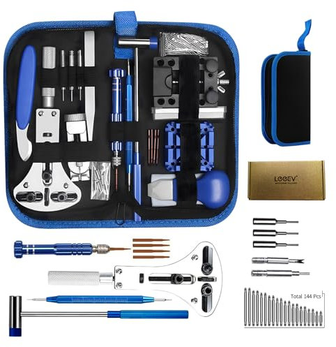 LeeEv Uhrenreparatur-Set, Uhrenbatterie-Ersatzwerkzeug, Entfernung und Größenanpassung, Uhrengehäuseöffner, Federstegwerkzeuge, Uhrenschlüssel-Rückenentferner, Uhren-Reinigungsset mit Werkzeugtasche
