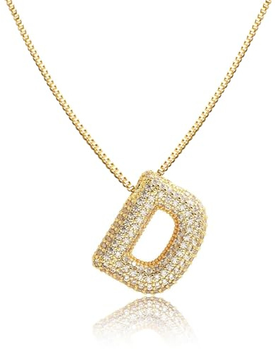 AFSTALR Damen bubble buchstaben kete Gold D ice out Balon halskette mit initial Anhanger Blase Schmuck 45+5cm