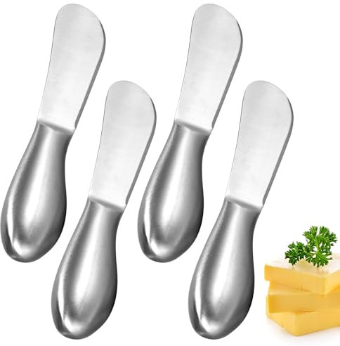 PCXWTLN Butter Spreader Knives Set, 4pcs Stainless Steel Cheese and Butter Spreader 5.23 Inch Butter Knife Pastry Knife for Cold Butter Cheese Jam (Silver)