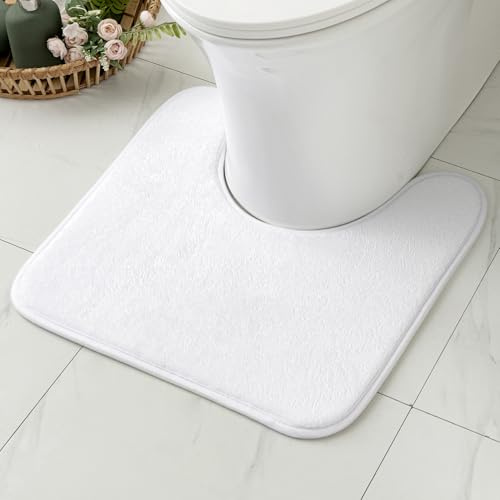 MIULEE WC Teppich Badematte Memoryschaum Badezimmerteppich Weiß 45x45cm | Rutschfeste Badteppich Wasserabsorbierend Badvorleger Schnelltrocknend Waschbar Duschvorleger für Toilette